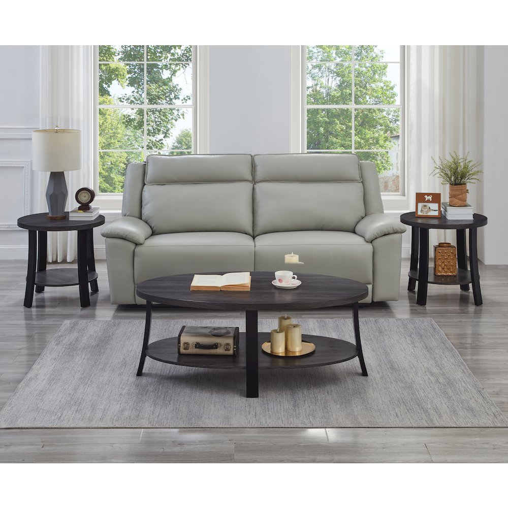Anze Contemporary Oval Wood Shelf 3-Pc Coffee Table Set in Charcoal Finish
