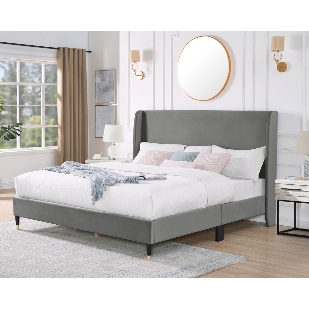 Arles Upholstered Bedroom Set,Wingback Platform Bed with 2Nightstands, Queen