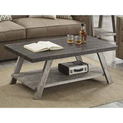 Athens Contemporary Two-Tone Wood Shelf Coffee Table in Weathered Walnut/Gray