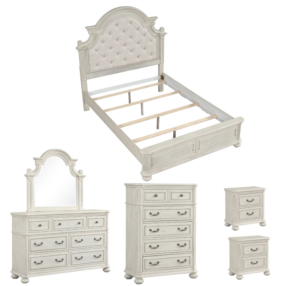 Nelson French Traditional 6-Piece Bedroom Set, Antique White, Queen