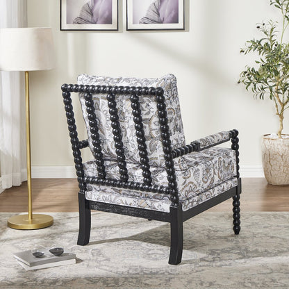 Belvoir Upholstered Spool Accent Chair, Floral with Black Finish