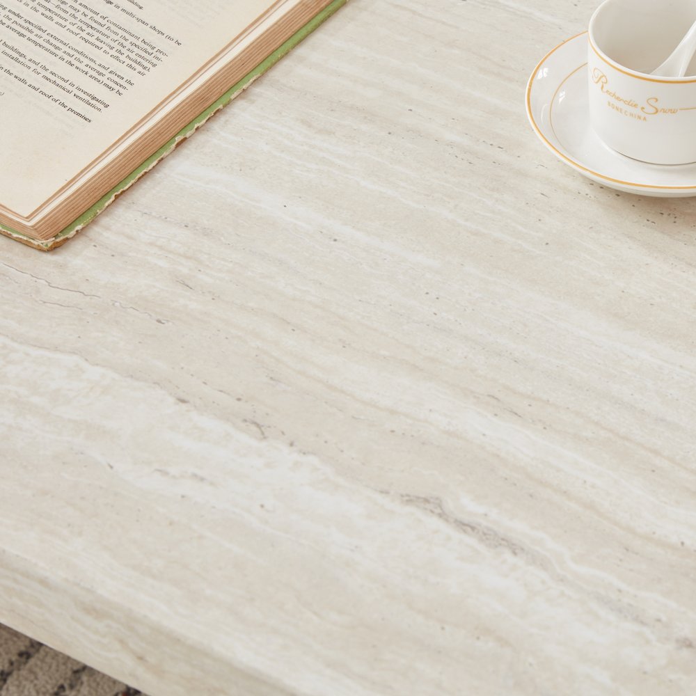 Cavira Modern Faux Marble Living Room Coffee Table, Beige