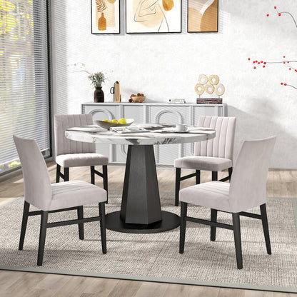 5-Piece Dining Set, Off-White Faux Marble Dining Table with Four Chairs, Tan