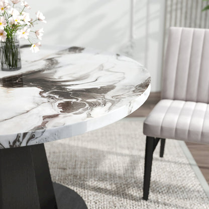 5-Piece Dining Set, Off-White Faux Marble Dining Table with Four Chairs, Tan