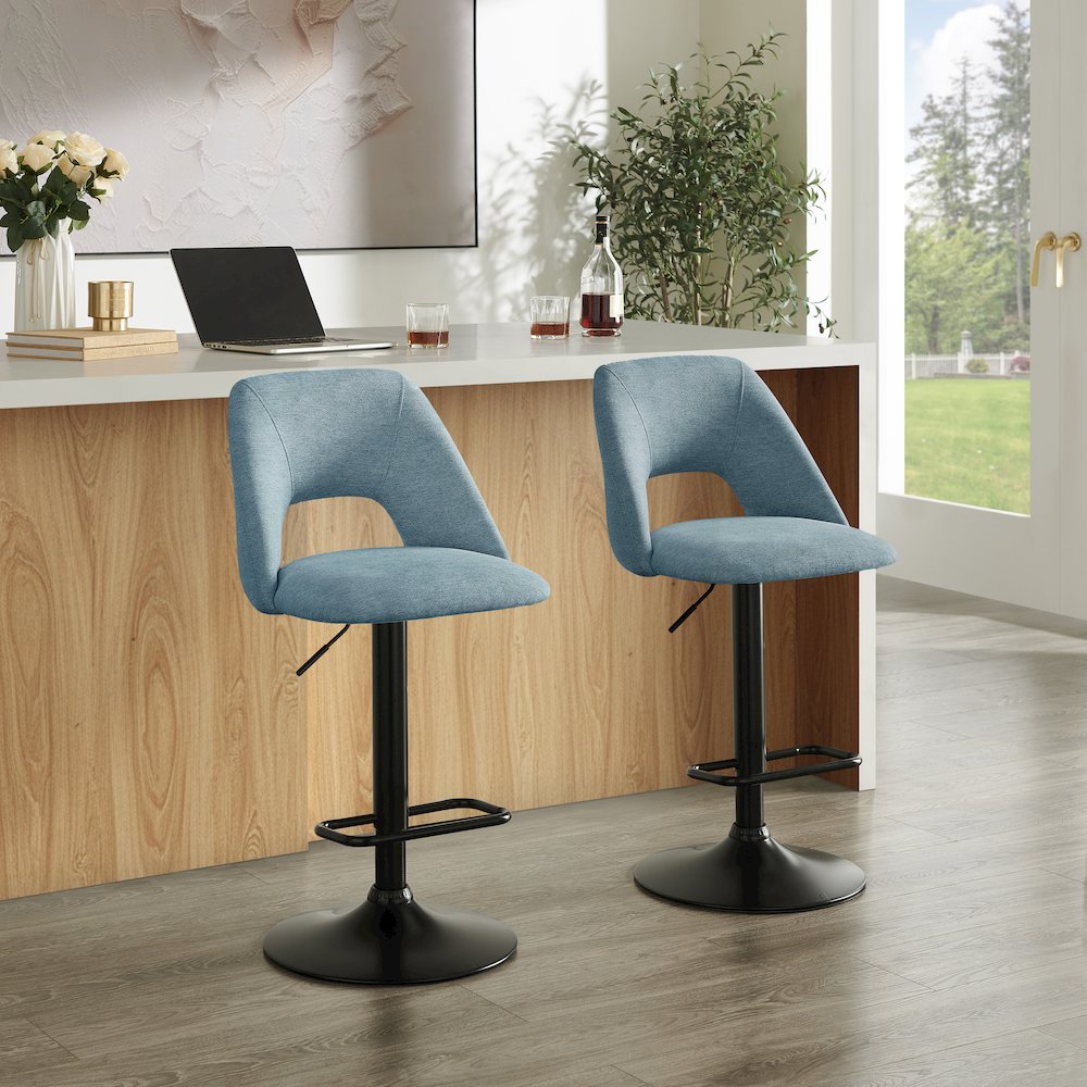 Nuvia Contemporary Adjustable Barstool with Upholstered Swivel Seats, Set of 2