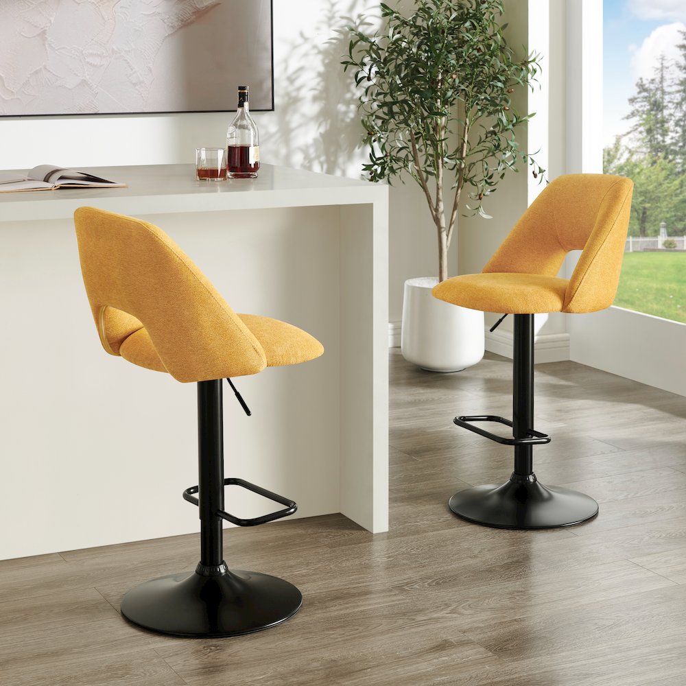 Nuvia Contemporary Adjustable Barstool with Upholstered Swivel Seats, Set of 2