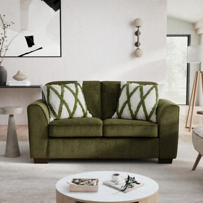 Marvella Living Room Loveseat with Mosswood Chenille Upholstery, Accent Pillows