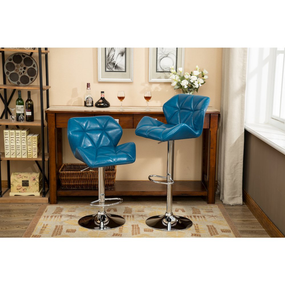 Glasgow Contemporary Tufted Adjustable Height Blue Bar Stools, Set of 2