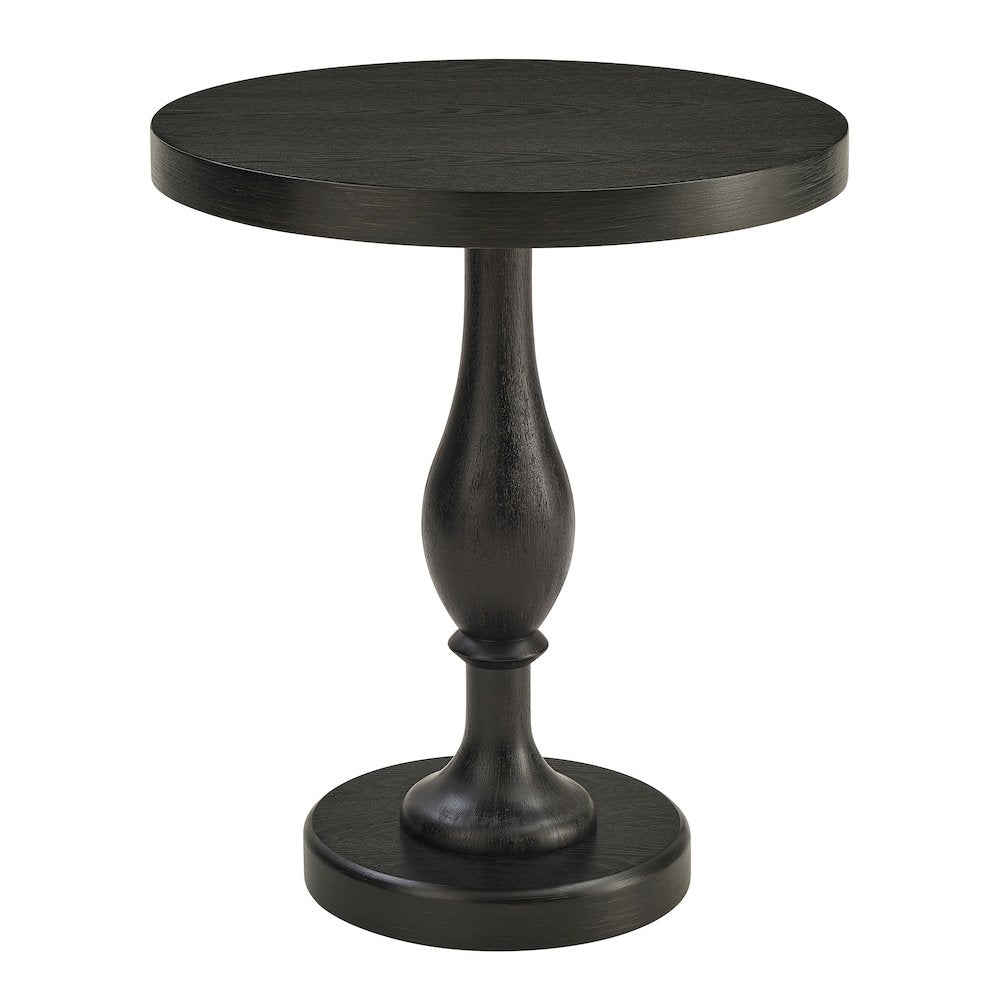 Solmere 22" Round Wood Pedestal End Table, Black