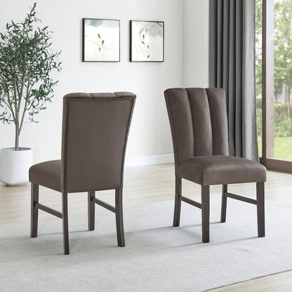 Sorlen 7-Piece Dining Set, 3D Faux Concrete Table with 6 Chocolate Fabric Chairs