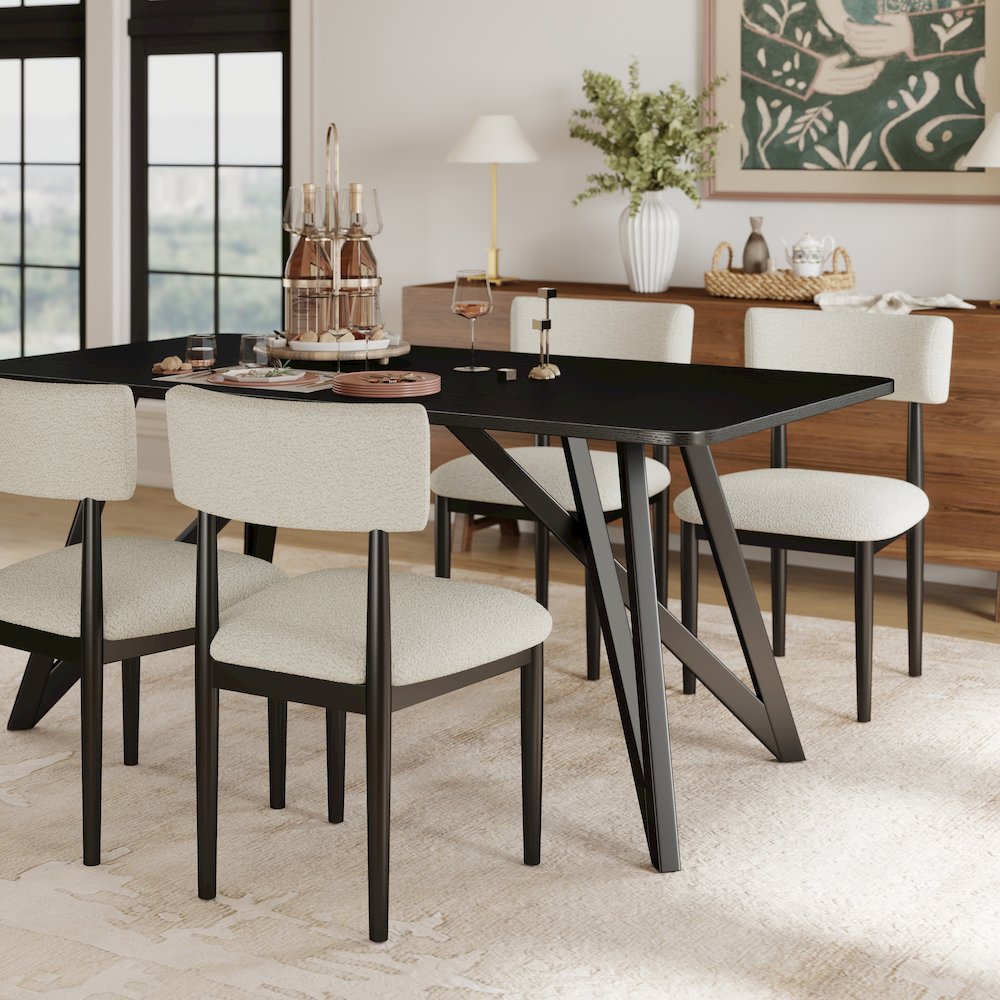 Axler 5-Piece Dining Set, Tripod-Cross Dining Table with 4 Boucle Chairs, Black