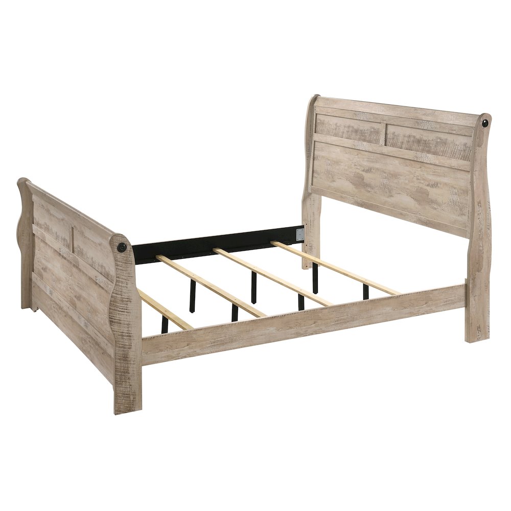 Imerland Contemporary White Wash Finish Sleigh Bed, King