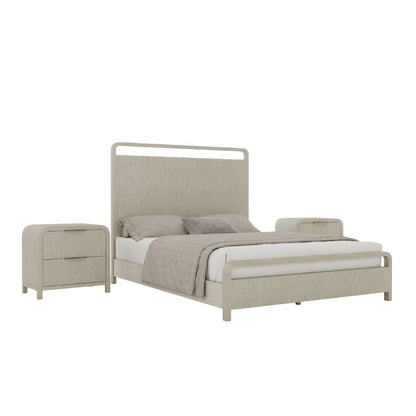 Tavari 3-PC Bedroom Set with Panel Bed and Two Nightstands in Light Gray, Queen