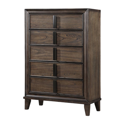 Aetheria Contemporary Wood 5-Drawer Chest in Dark Brown