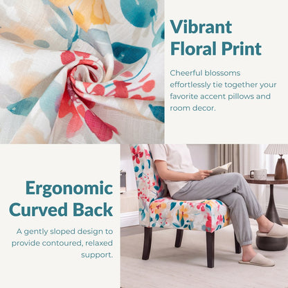 Capa Print Fabric Armless Contemporary Accent Chair, Vibrant Floral