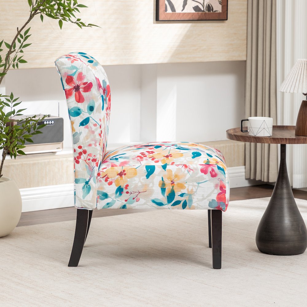 Capa Print Fabric Armless Contemporary Accent Chair, Vibrant Floral