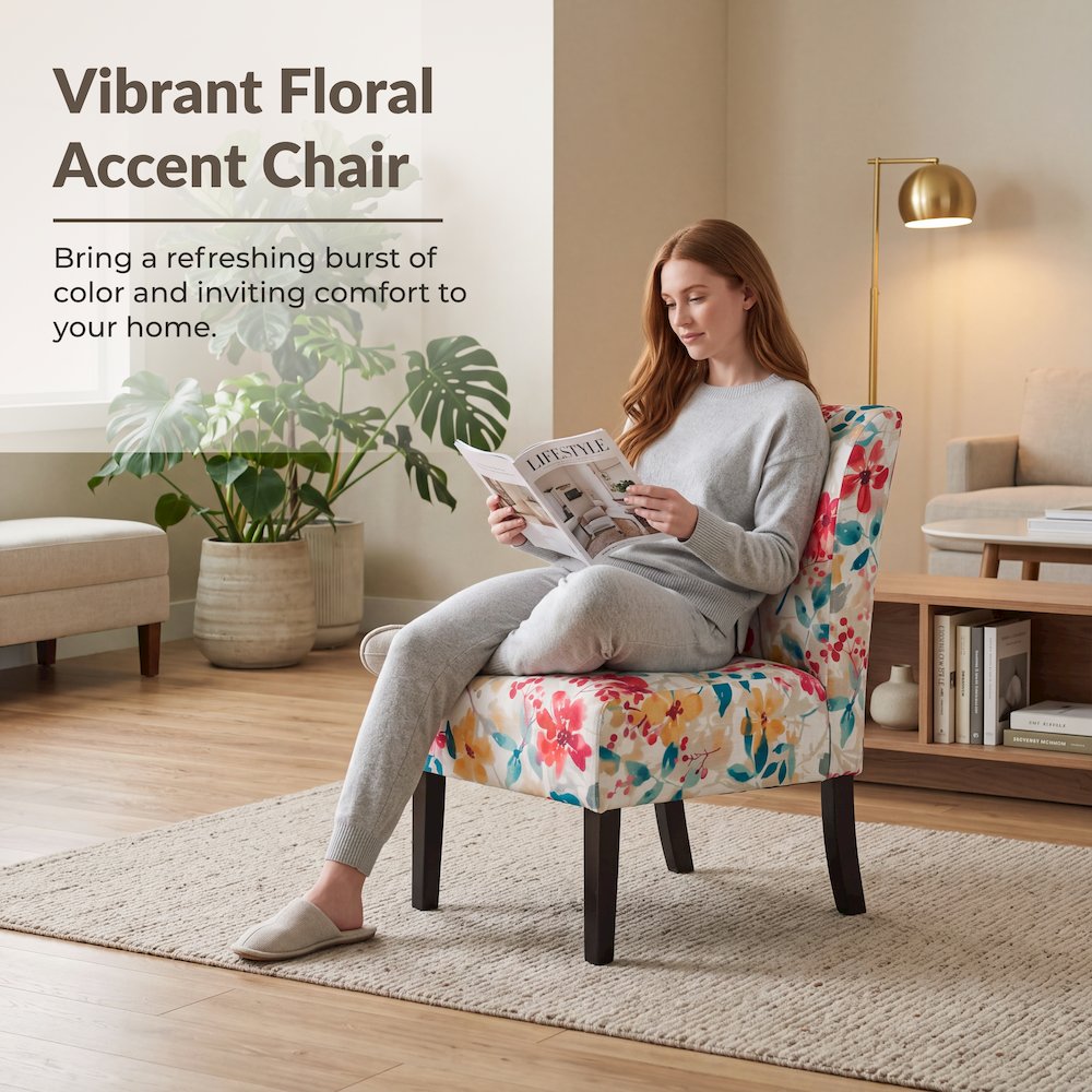 Capa Print Fabric Armless Contemporary Accent Chair, Vibrant Floral