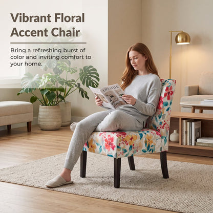 Capa Print Fabric Armless Contemporary Accent Chair, Vibrant Floral