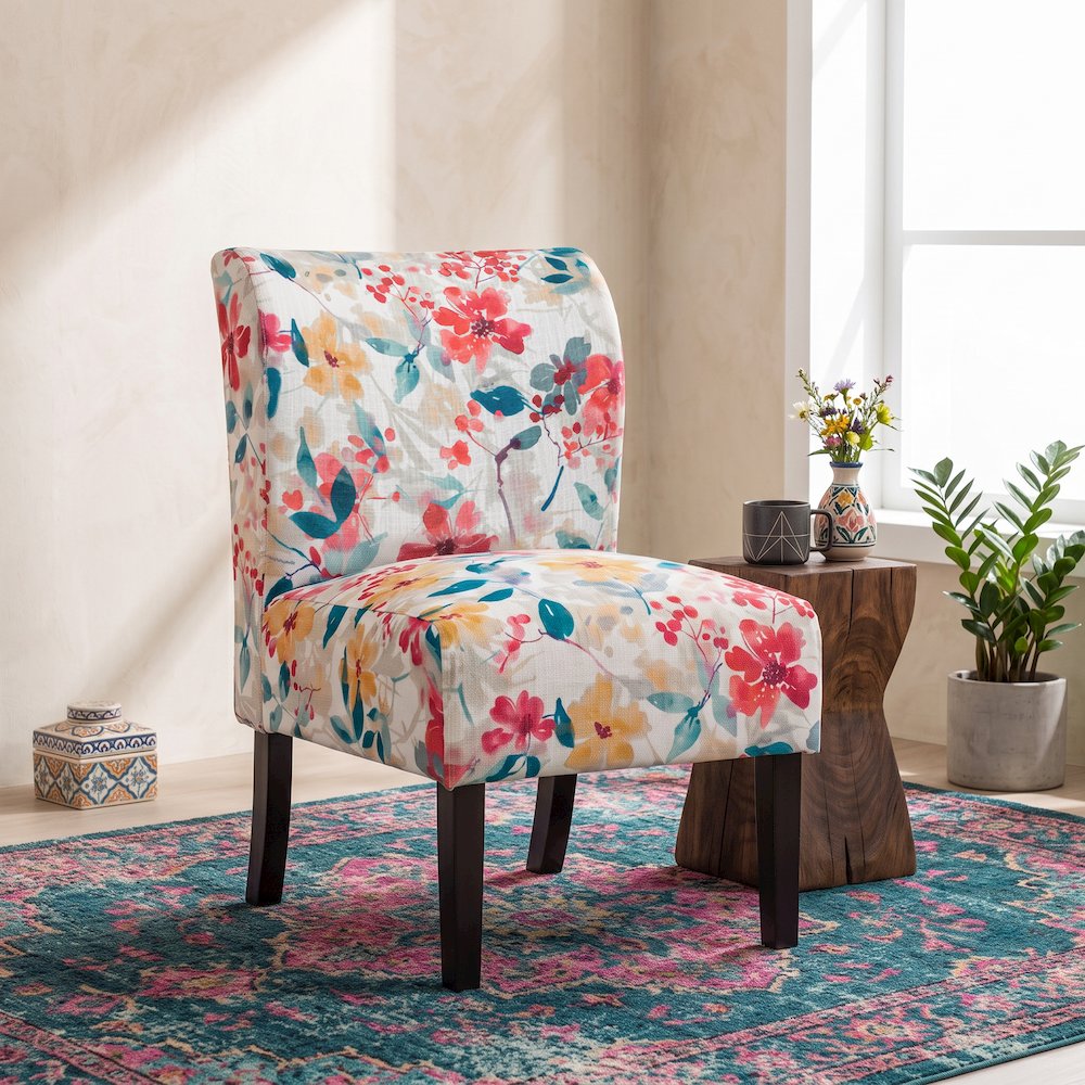 Capa Print Fabric Armless Contemporary Accent Chair, Vibrant Floral