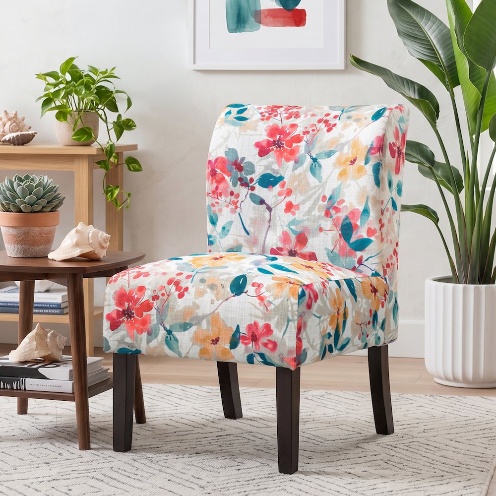 Capa Print Fabric Armless Contemporary Accent Chair, Vibrant Floral