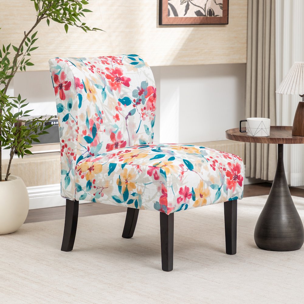 Capa Print Fabric Armless Contemporary Accent Chair, Vibrant Floral