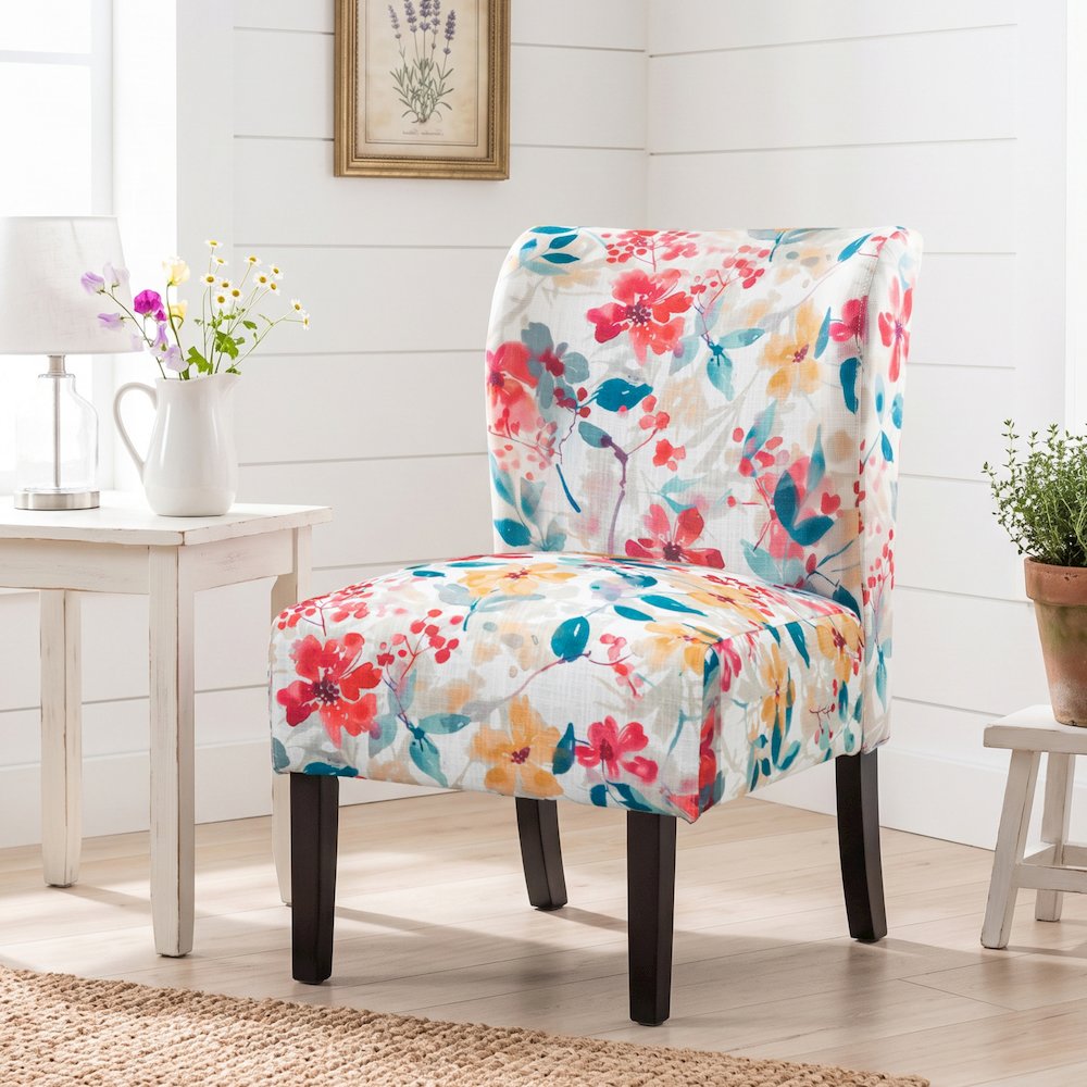 Capa Print Fabric Armless Contemporary Accent Chair, Vibrant Floral