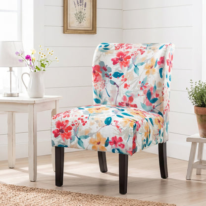 Capa Print Fabric Armless Contemporary Accent Chair, Vibrant Floral