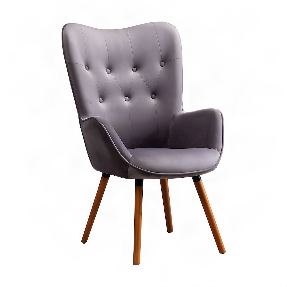 Velvet Button-Tufted Accent Chair, Mid-Century Modern Armchair, Grey