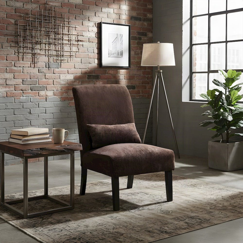 Pisano Fabric Armless Accent Chair with Matching Kidney Pillow, Chocolate