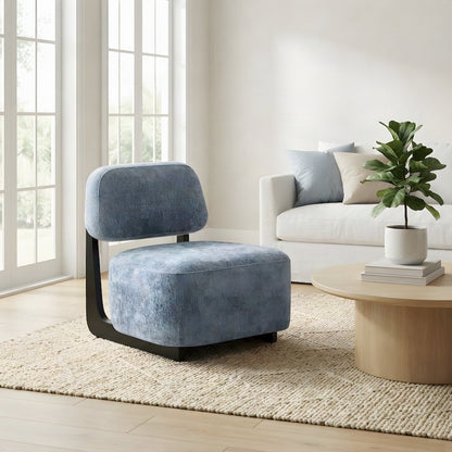 Chenille Modern Accent Chair with Solid Wood Frame, Upholstered, Blue