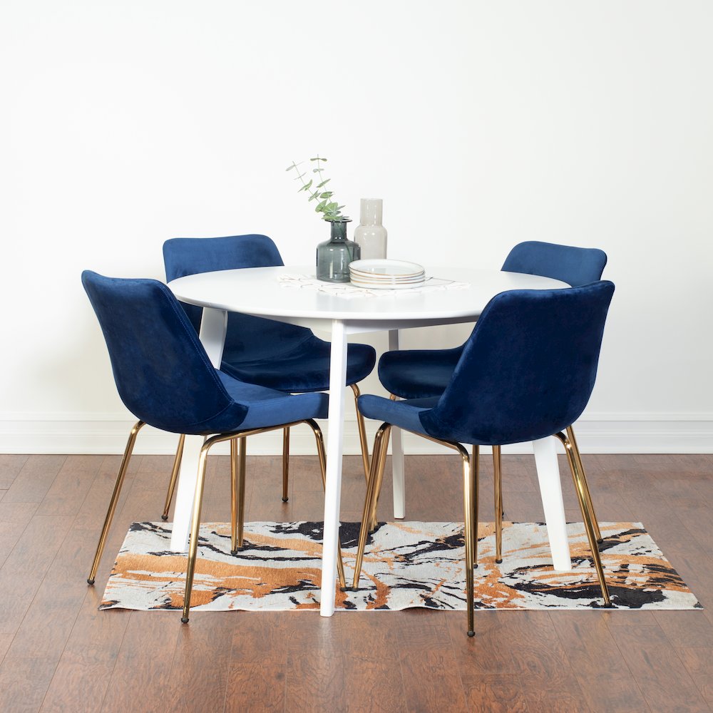 Aufurr 5-Pc Dining Set, White Round Dining Table with 4 Chairs, Blue