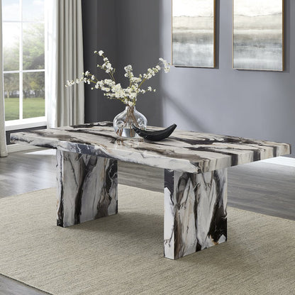 Cavira Faux Marble Dining Table with Double Pedestal Base, Gray
