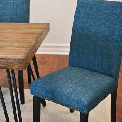 Amisos 6-Pc Dining Set, Hairpin Dining Table with 4 Chairs and Wood Bench, Blue