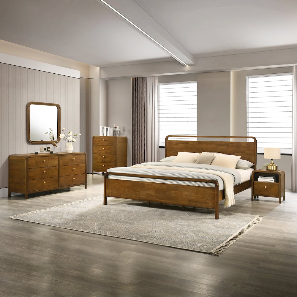 Eldren Wood Bedroom Set, King Platform Bed with Dresser Mirror Nightstand, Chest