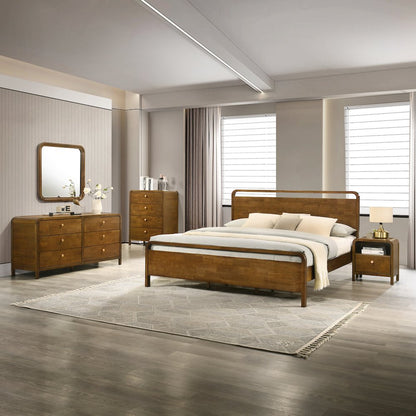 Eldren Wood Bedroom Set, King Platform Bed with Dresser Mirror Nightstand, Chest
