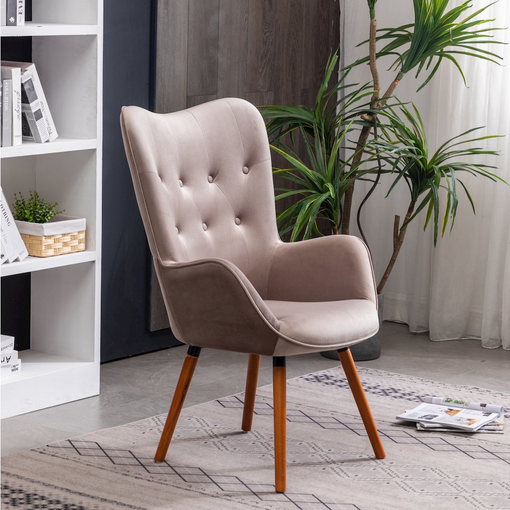 Doarnin Contemporary Silky Velvet Tufted Button Back Accent Chair, Chocolate