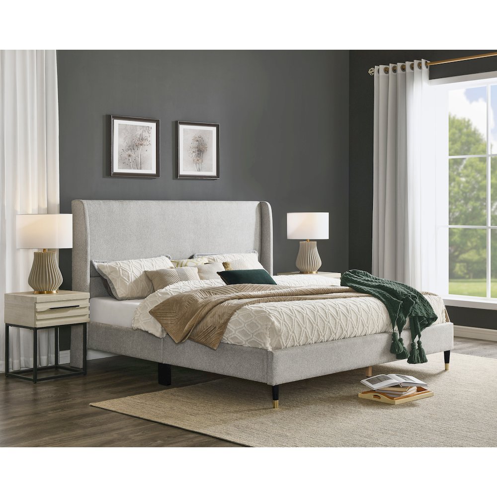 Arles Upholstered Bedroom Set, Wingback Platform Bed with 2Nightstands, Queen