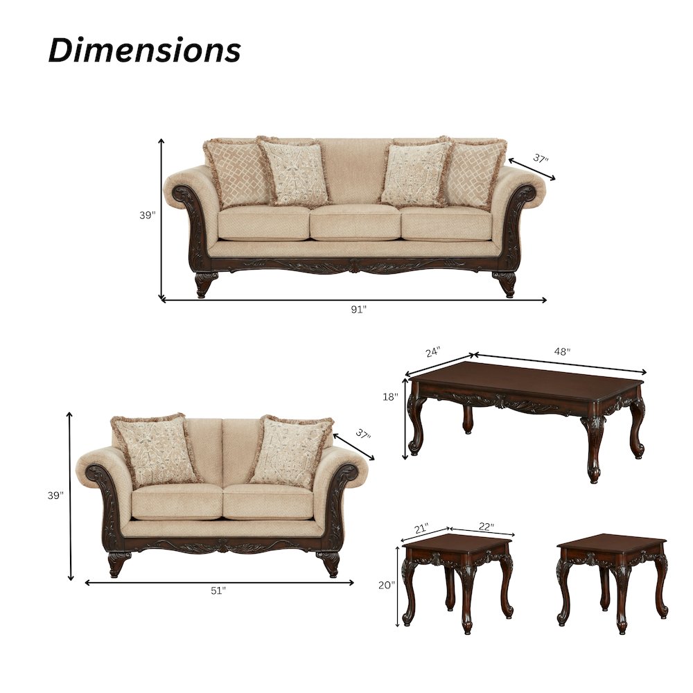 Hernen 5-Piece Living Room Set, Emma Wheat