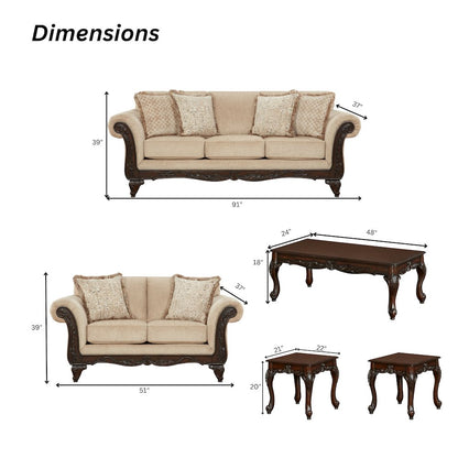 Hernen 5-Piece Living Room Set, Emma Wheat