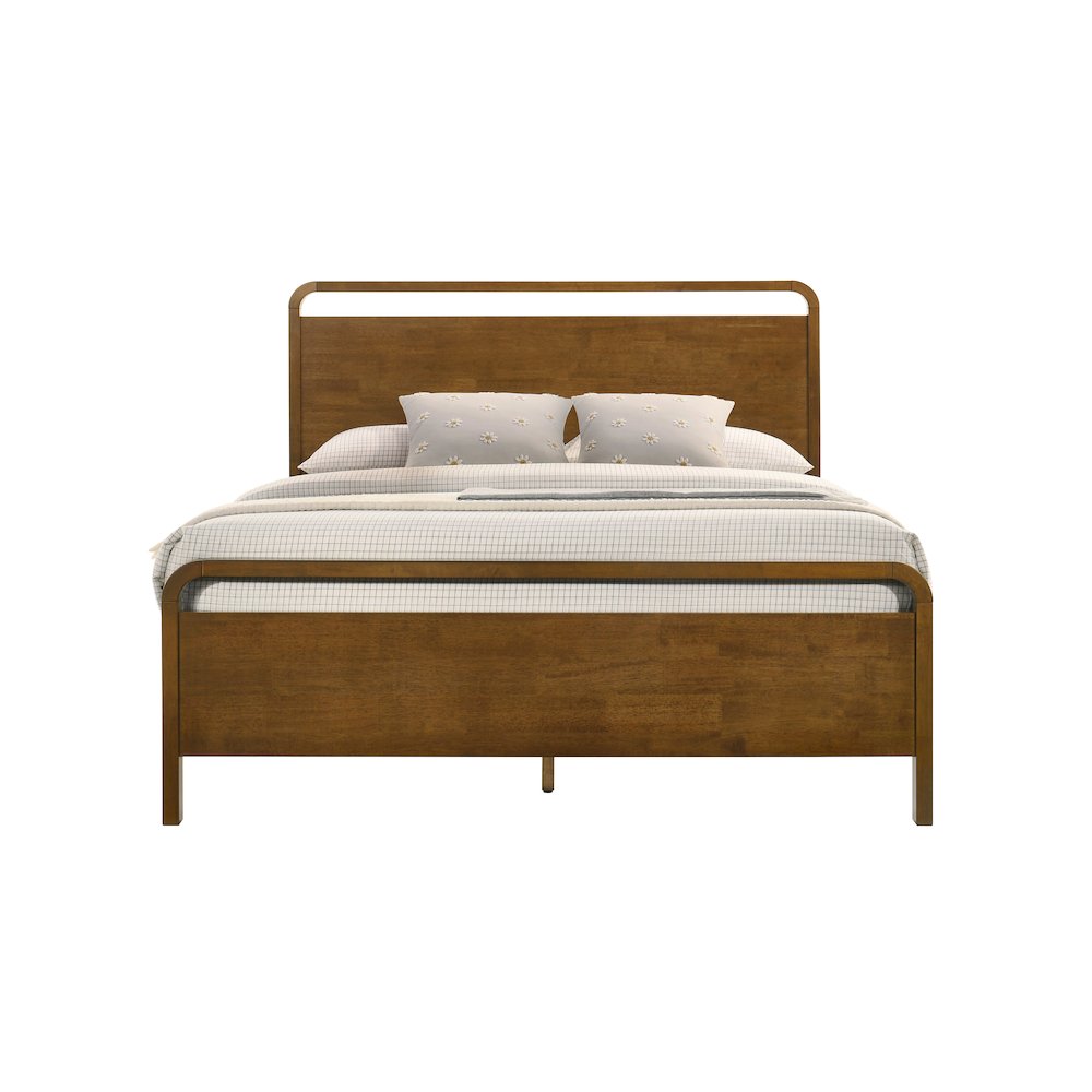 Eldren Wood Platform Bed in Walnut Finish, Queen