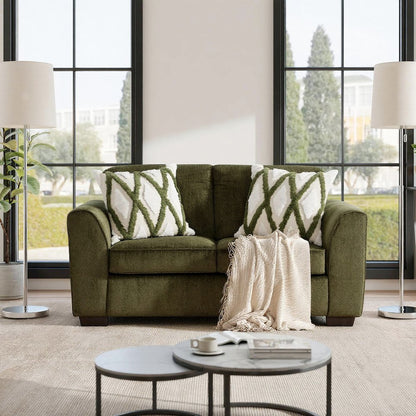 Marvella Living Room Loveseat with Mosswood Chenille Upholstery, Accent Pillows