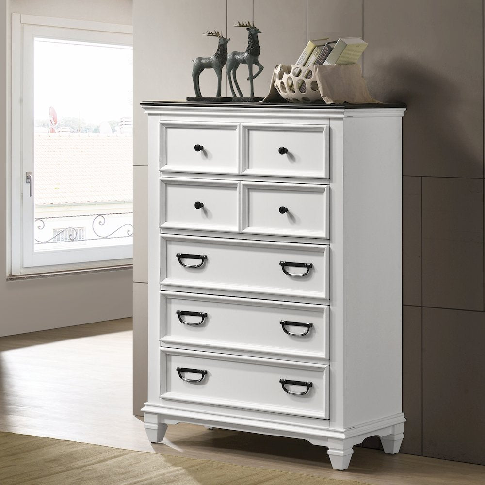 Clelane Wood Bedroom Set Panel Queen Bed, Dresser, Mirror, 2 Nightstands, Chest