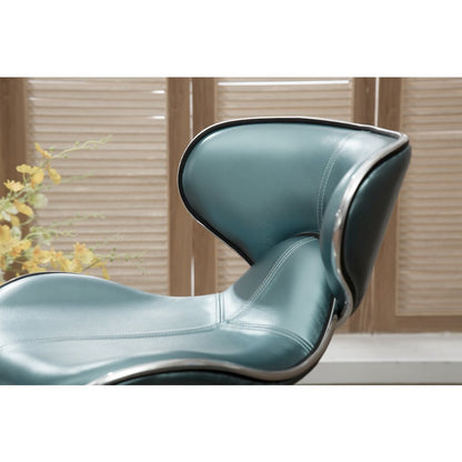 Masaccio Blue Leatherette Adjustable Swivel Barstool Chrome Base, Set of 2