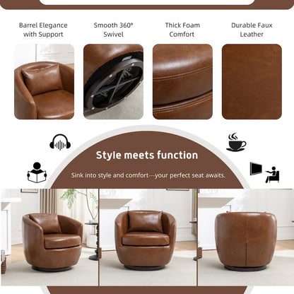 Orenza Modern Faux Leather Swivel Barrel Accent Club Chair