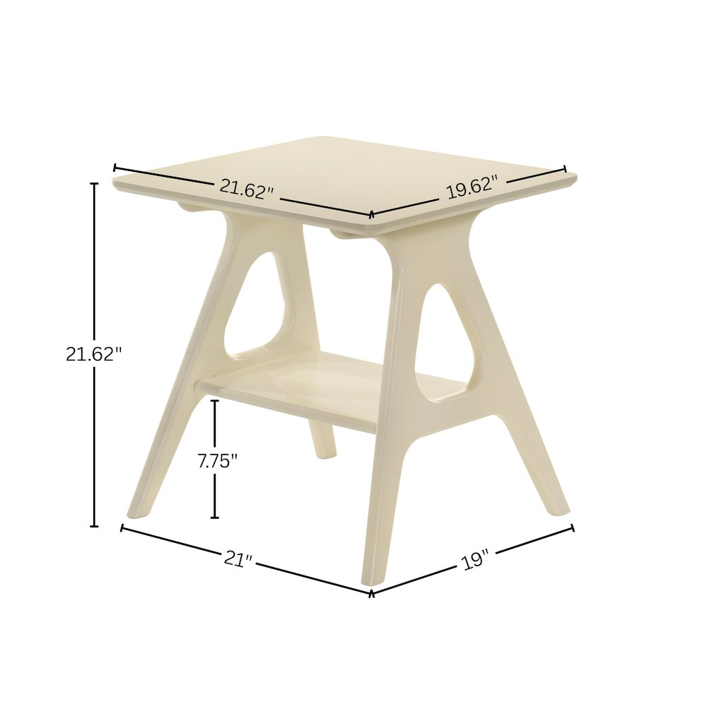 Arona Mid-Century Modern Wood Shelf End Table, Off-White Finish
