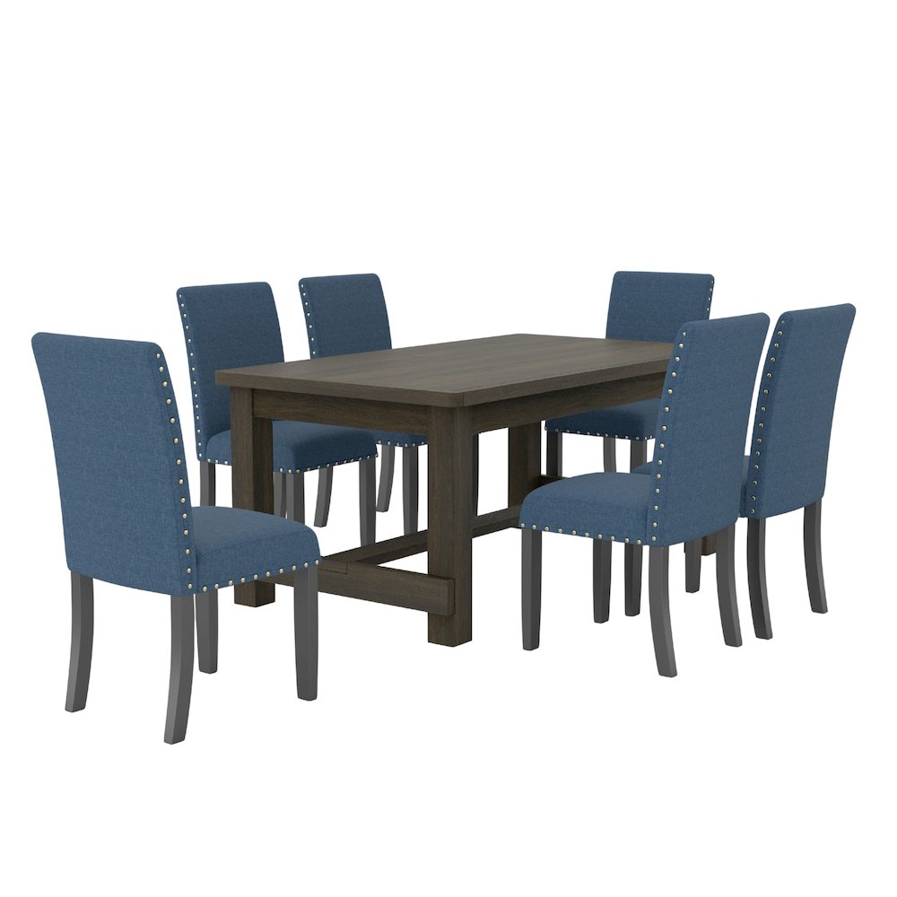 Muzzi Contemporary 7-Piece Dining Set, Dining Table with 6 Stylish Chairs, Blue