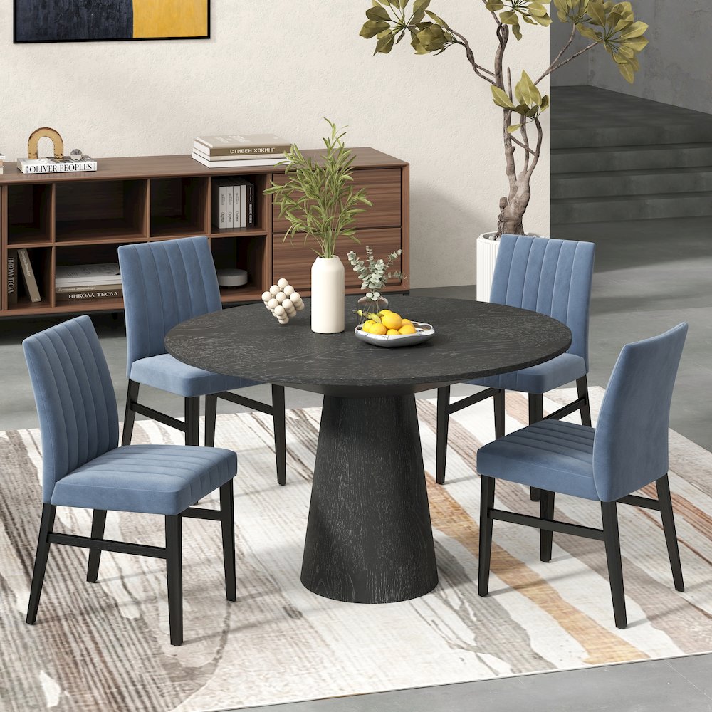 Butler 5-Piece Round Dining Set, Pedestal Dining Table with 4 Side Chairs, Blue