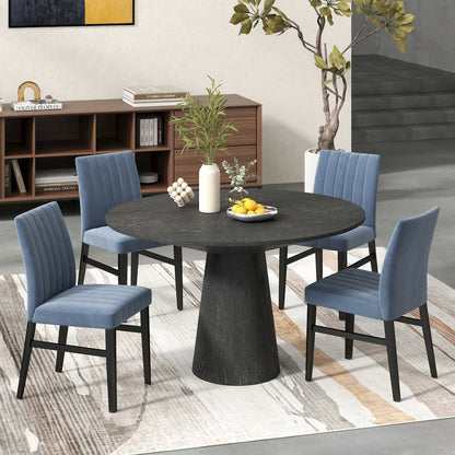 Butler 5-Piece Round Dining Set, Pedestal Dining Table with 4 Side Chairs, Blue