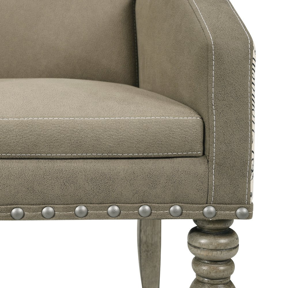8-Piece Extendable Table with Nailhead Bench and Armchairs Dining Set, Driftwood