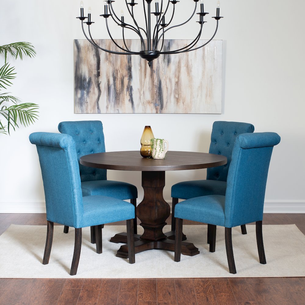 Kerbau 5-Pc Dining Set, Pedestal Round Table with 4 Stylish Chairs, Blue